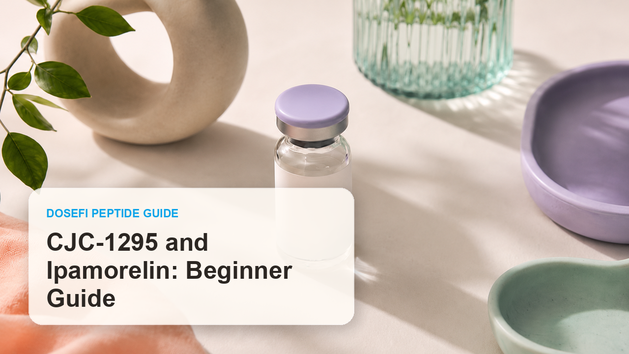 Dosefi peptides guide hero image with overlaid text for CJC + Ipamorelin