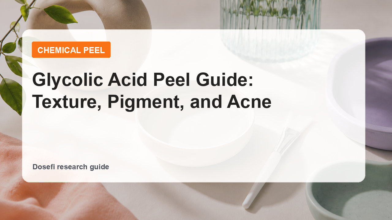 Dosefi chemical peel guide hero image with overlaid text for glycolic acid peel
