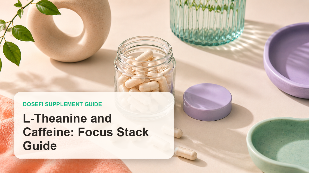 Dosefi supplements guide hero image with overlaid text for Theanine + Caffeine